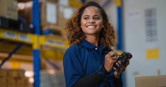 happy deskless employee at work
